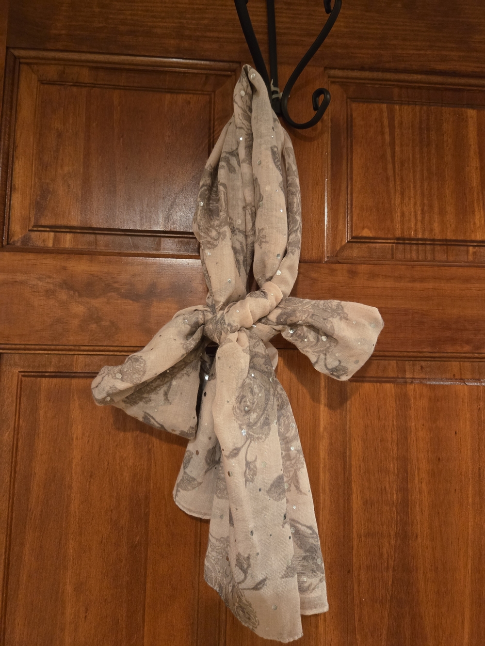 Blush Pink Floral Scarf with Silver Dot Accent